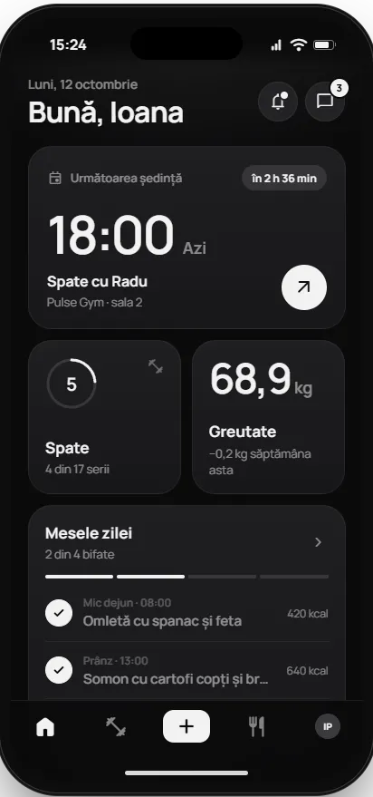 CoachXO: ecranul Acasă al cursantului